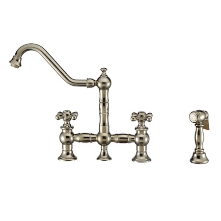 Bridge Faucet W/ Long Traditional Swivel Spout,Cross Handles And Brass